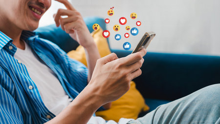 Man using social media and digital online, man using smart phone with Social media. concept of...