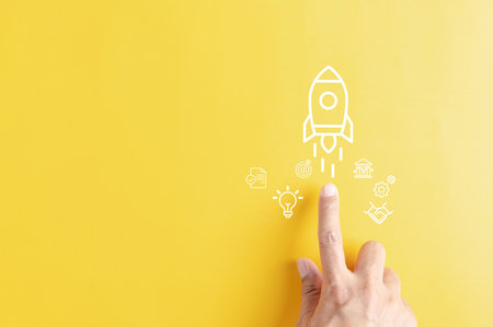 Shortcut Exponential growth or compound interest with rocket launch icon, investment fast track wealth or earning rising up graph increasing profit financial concept.の写真素材