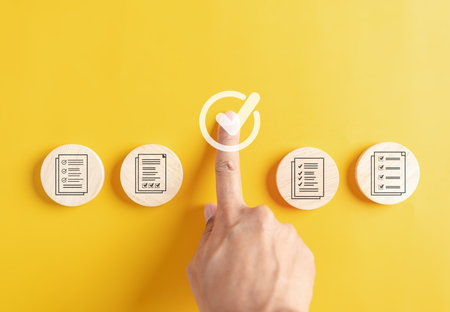 Document Management Checking System, online documentation database and process manage files, Magnifier check and focus to document folder, documentation. Corporate business technology concept.の写真素材