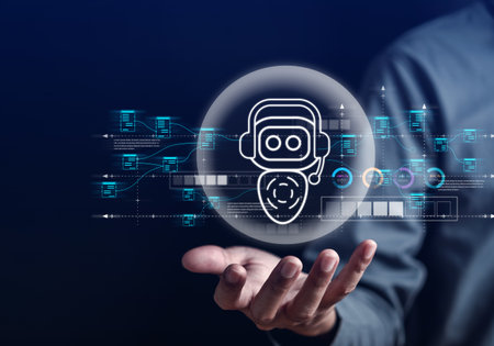 Businessman using ai technology. chat bot with AI Artificial Intelligence generate. Futuristic technology, robot in online system. Business in future to invest and develop corporate concept.の写真素材