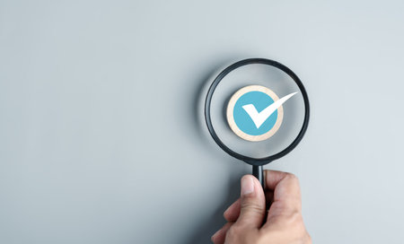 Checklist business target marketing planning with quality management, Quality Assurance and improvement. Standardization, certification. Compliance to regulations service and standards.の写真素材