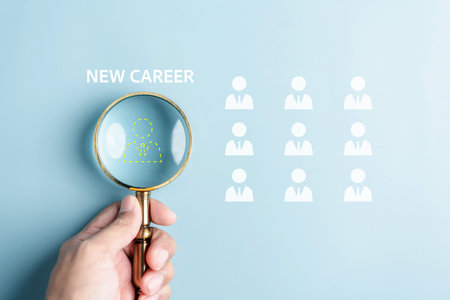 Finding human resources to join corporate. Selective new career recruitment sites. recruiting with online technology. unemployment finding job search for resume register job interview.の写真素材