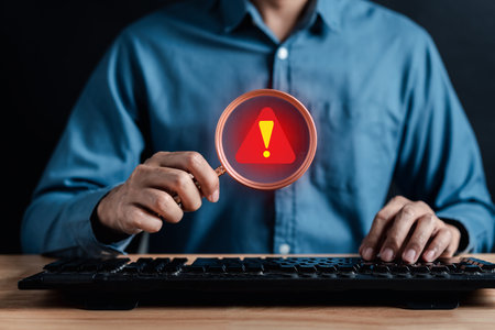 System warning error popup and maintenance showing. cyber attack on online network error system. Cybersecurity vulnerability, data breach, illegal connection, compromised information.の写真素材