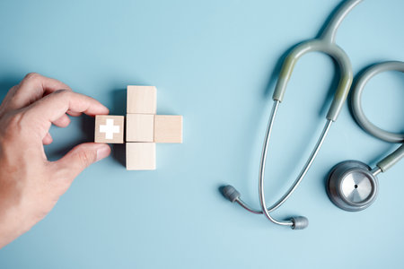 Health insurance concept. people hand holding plus and healthcare medical icon, health and access to welfare health concept.の写真素材