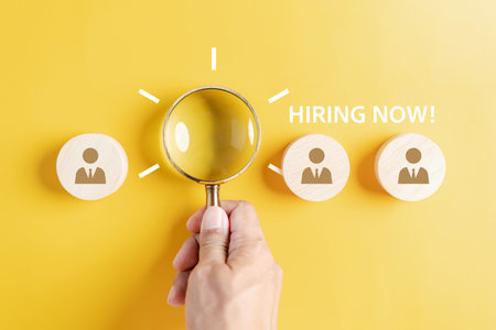 Hiring human resources to join corporate. Selective new career recruitment sites. recruiting with online technology. unemployment finding job search for resume register job interview.の写真素材