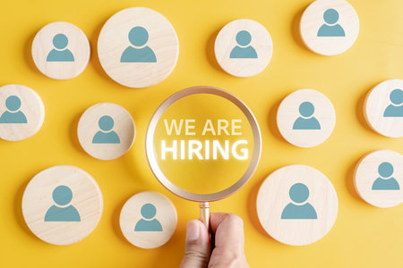 Hiring human resources to join corporate. Selective new career recruitment sites. recruiting with online technology. unemployment finding job search for resume register job interview.の写真素材