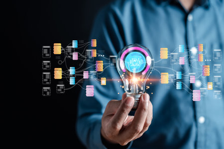 Businessman using ai technology for data analytics, Artificial Intelligence generate. Futuristic technology, robot in online system. Business in future to invest and develop corporate concept.の写真素材