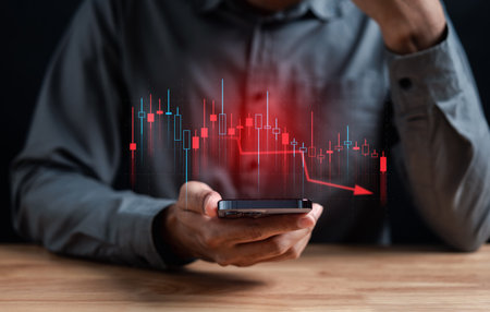 Businessman Investor money loss analyze stock chart, forecast and analysis graph, economic slowdown, inflation crisis, loan interest risk, crisis stock market, investment concept.の写真素材
