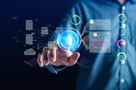 Businessman using ai technology for data analytics, Artificial Intelligence generate. Futuristic technology, robot in online system. Business in future to invest and develop corporate concept.の写真素材