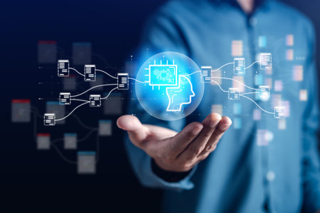 Businessman using ai technology for data analytics, Artificial Intelligence generate. Futuristic technology, robot in online system. Business in future to invest and develop corporate concept.の写真素材