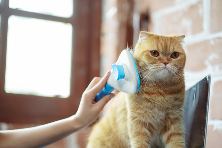 Hand combing cat hair, care with cute pet concept.の写真素材