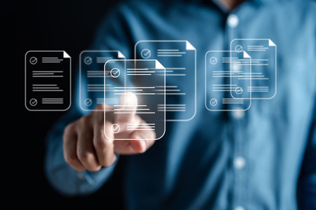 Online survey and digital form checklist by laptop computer, Document Management Checking System, online documentation database and process manage files.の写真素材