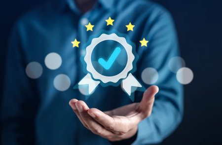 Quality Certificate and Checklist assignment analyst target marketing planning assignment with quality management. Standardization, certification. Compliance to regulations service and standards.の写真素材