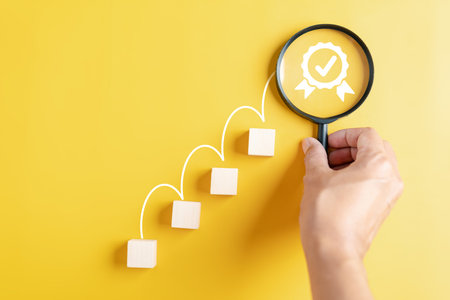 Quality Certificate and Checklist document analyst target marketing planning assignment with quality management. Standardization, certification. Compliance to regulations service and standards.の写真素材
