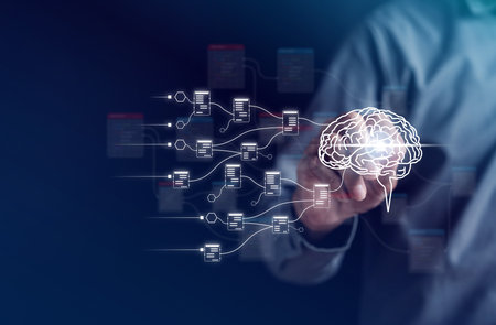 Businessman using ai technology for data analytics, Artificial Intelligence generate. Futuristic...