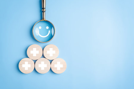 Happy smile face. mental health positive thinking and growth mindset, mental health care recovery to happiness emotion.の写真素材