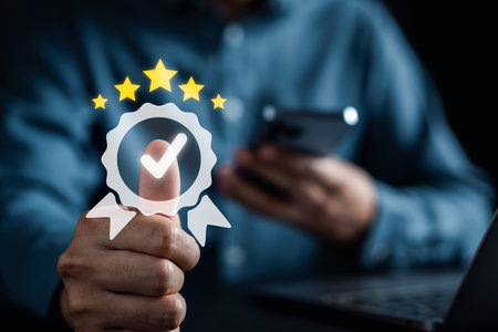 Quality Certificate and Checklist assignment analyst target marketing planning assignment with quality management. Standardization, certification. Compliance to regulations service and standards.の写真素材