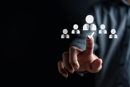 HR or Hiring Human Resources Management. Selective new career recruitment sites. unemployment finding job search for resume register job interview, Searching human join team.の写真素材