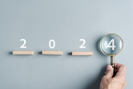 Starting New year with ambition 2024 and countdown merry christmas and happy new year, Planning and challenge strategy in new year 2024 Concept.の写真素材