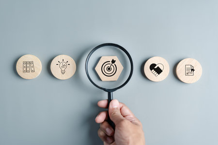 Business growth aiming goal target PDCA concept, planning development leadership and customer target groupの写真素材