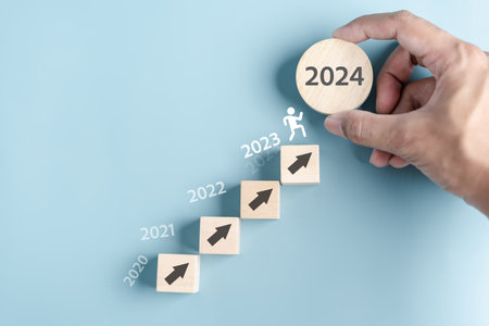 Starting New year with ambition 2024 and countdown merry christmas and happy new year, Planning and challenge strategy in new year 2024 Concept.の写真素材