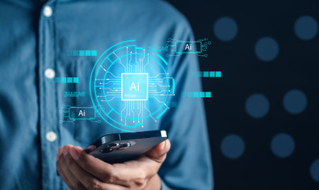 Businessman using chat ai in computer smart intelligence Ai. Chat with AI Artificial Intelligence,...