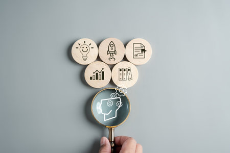 Business growth brainstorm creation achievement, planning development to customer group. Human imagination and smart idea to success concept.の写真素材
