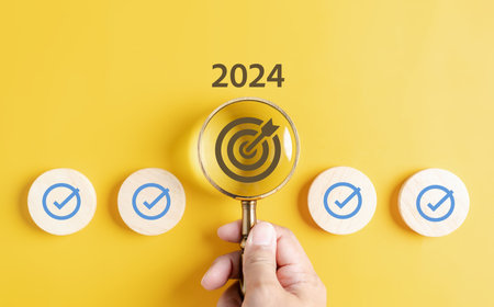 Starting New year with ambition 2024 and countdown merry christmas and happy new year, Planning and challenge strategy in new year 2024 Concept.の写真素材