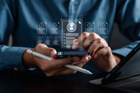 HR or Hiring Human Resources. Selective new career recruitment sites. recruiting with online technology. unemployment finding job search for resume register job interview, Searching human join team.の写真素材