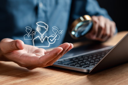 HR or Hiring Human Resources. Selective new career recruitment sites. recruiting with online technology. unemployment finding job search for resume register job interview, Searching human join team.の写真素材