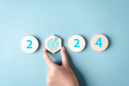 Starting New year with ambition 2024 and countdown merry christmas and happy new year, Planning and challenge strategy in new year 2024 Concept.の写真素材