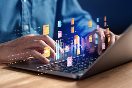 Businessman using ai technology for data analytics, Artificial Intelligence generate. Futuristic technology, robot in online system. Business in future to invest and develop corporate concept.の写真素材