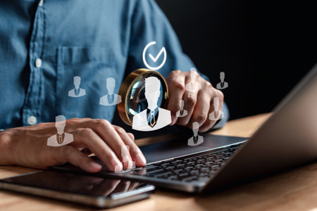 Selective new career recruitment sites. recruiting with online technology. unemployment finding job search for resume register job interview, find your career.の写真素材