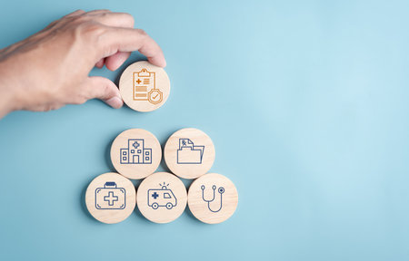 Health insurance and welfare service concept. Plus sign awareness and healthcare medical icons, healthy and lifestyle.の写真素材