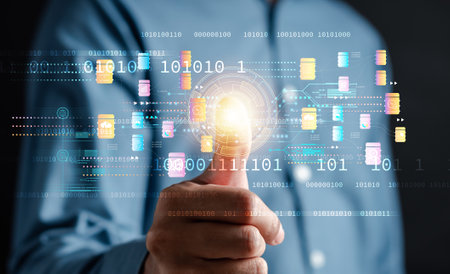 Businessman using ai technology for data analytics, Artificial Intelligence generate. Futuristic technology, robot in online system. Business in future to invest and develop corporate concept.の写真素材