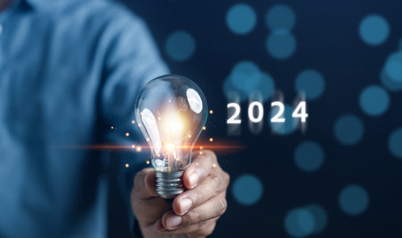 Aiming New year 2024 idea and creative smart planning to countdown merry christmas and happy new year, challenge strategy and motivation in new year 2024 Concept.の写真素材