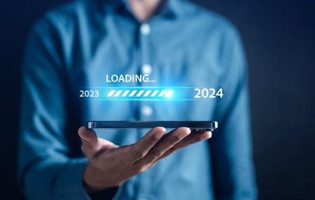Loading progress from 2023 to 2024 to countdown happy new year.