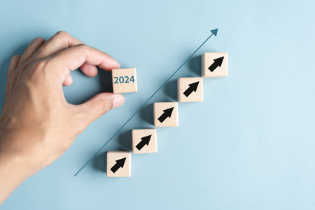 Starting New year with ambition 2024 and countdown merry christmas and happy new year, Planning and challenge strategy in new year 2024 Concept.の写真素材