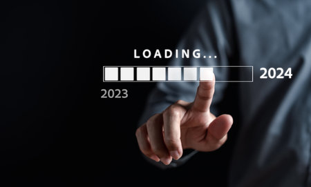 Loading progress from 2023 to 2024 to countdown merry christmas and happy new year, Planning and challenge strategy in new year 2024 Concept.の写真素材