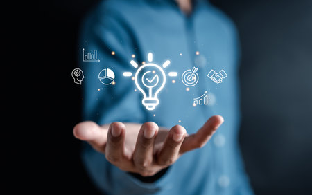 Light bulb icon which for mind, creative, idea, innovation, motivation planning development leadership and customer target group concept.の写真素材
