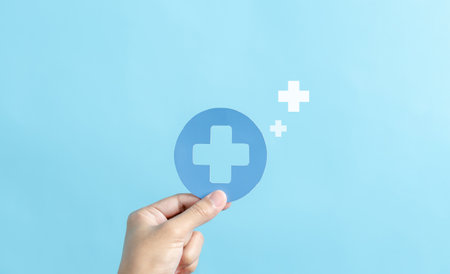 Health insurance concept. people holding plus and healthcare medical icon, health and access to welfare health concept.の写真素材