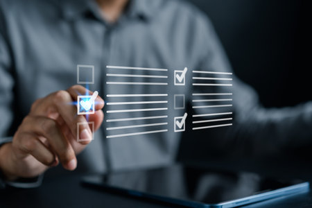 Digital Guarantee Checkmark, business checking quality assurance Standardization, certification. Compliance to regulations service and standards.の写真素材