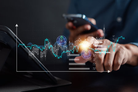 Businessmen investor stock market value up. investment and analyze trading data. investor analysis with stock exchange graph on screen. Financial stock market.の写真素材