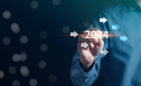 Forward to Happy new year 2024 resolution planning and challenge strategy business in New year 2024...