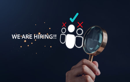 HR or Hiring Human Resources. Selective new career recruitment sites. recruiting with online technology. resume register job interview, Searching human resource join your team.の写真素材