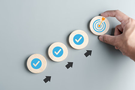 Checklist Quality management with Quality Assurance or QA and Quality Control or QC and improvement. Standardization, certification. Compliance to regulations service and standards.の写真素材