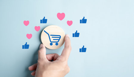 Social commerce on delivery online service to customer shopping online discount store shop, business fast shipping on online platform.の写真素材