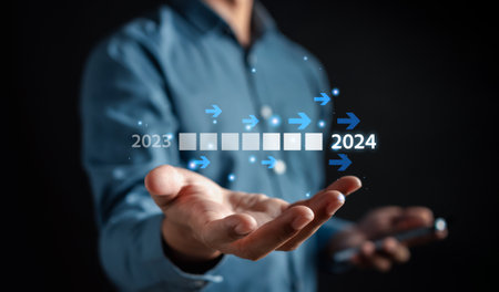 Loading progress from 2023 to 2024 to countdown merry christmas and happy new year, Planning and challenge strategy in new year 2024 Concept.の写真素材