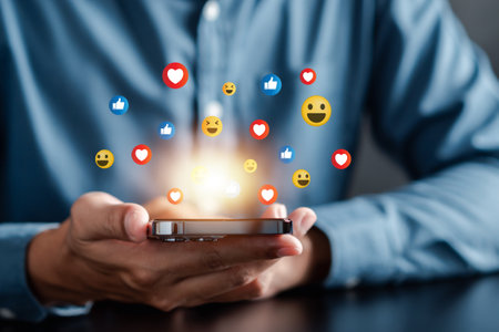 Social media and digital online content. Living on vacation and playing social media. online marketing, technology network connectionの写真素材