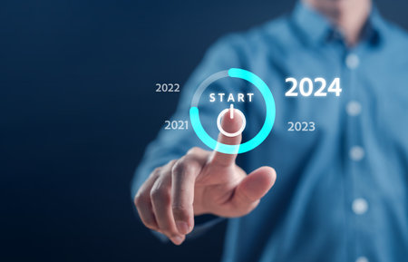 Starting New year with ambition 2024 and countdown merry christmas and happy new year, Planning and challenge strategy in new year 2024 Concept.の写真素材